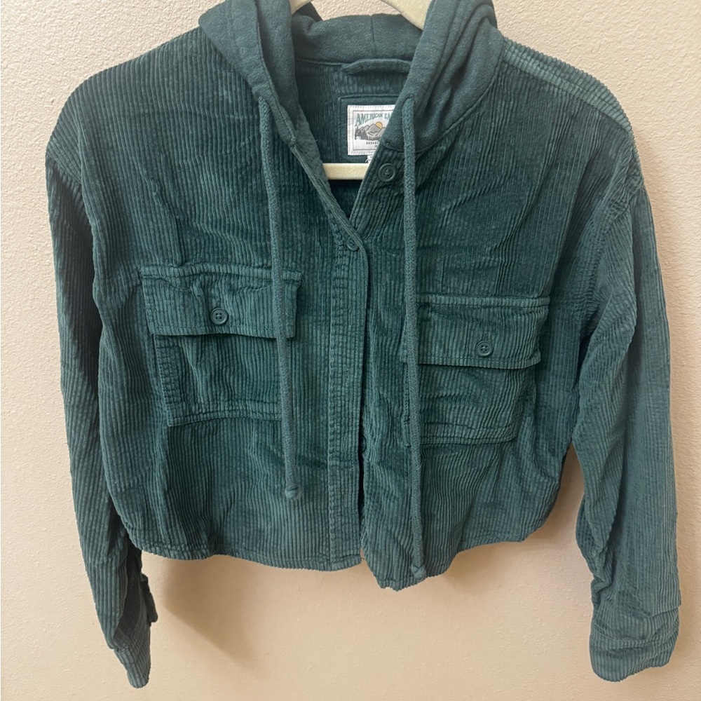 American Eagle Green Corduroy Hooded Jacket